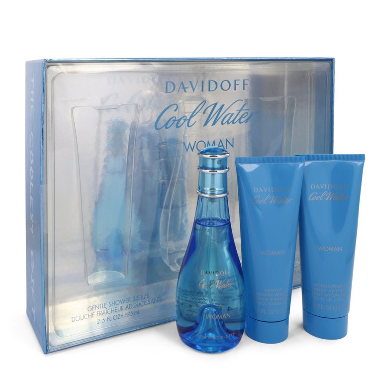 COOL WATER by Davidoff Gift Set -- 3.4 oz Eau De Toilette Spray + 2.5 oz Body Lotion + 2.5 oz Shower Breeze for Women