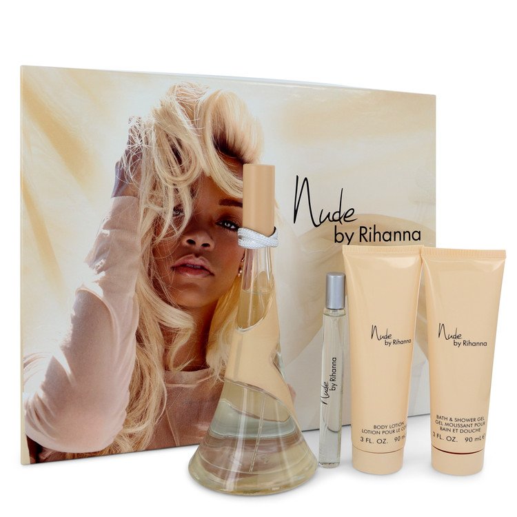 Nude by Rihanna by Rihanna Gift Set -- 3.4 oz Eau De Parfum Spray + 3 oz Body Lotion + 3 oz Shower Gel + .33 oz Mini EDP Spray for Women